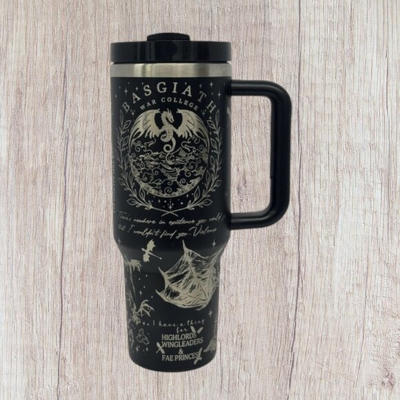 NWOT Basgiath War College 4th Fourth Wing Dragon Rider Black Silver 40oz Tumbler - Picture 2 of 10